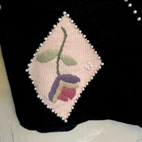 Cristina Multi-Colored Embroidered Floral with Pearls Crew Neck Black Sw… - Picture 6 of 11